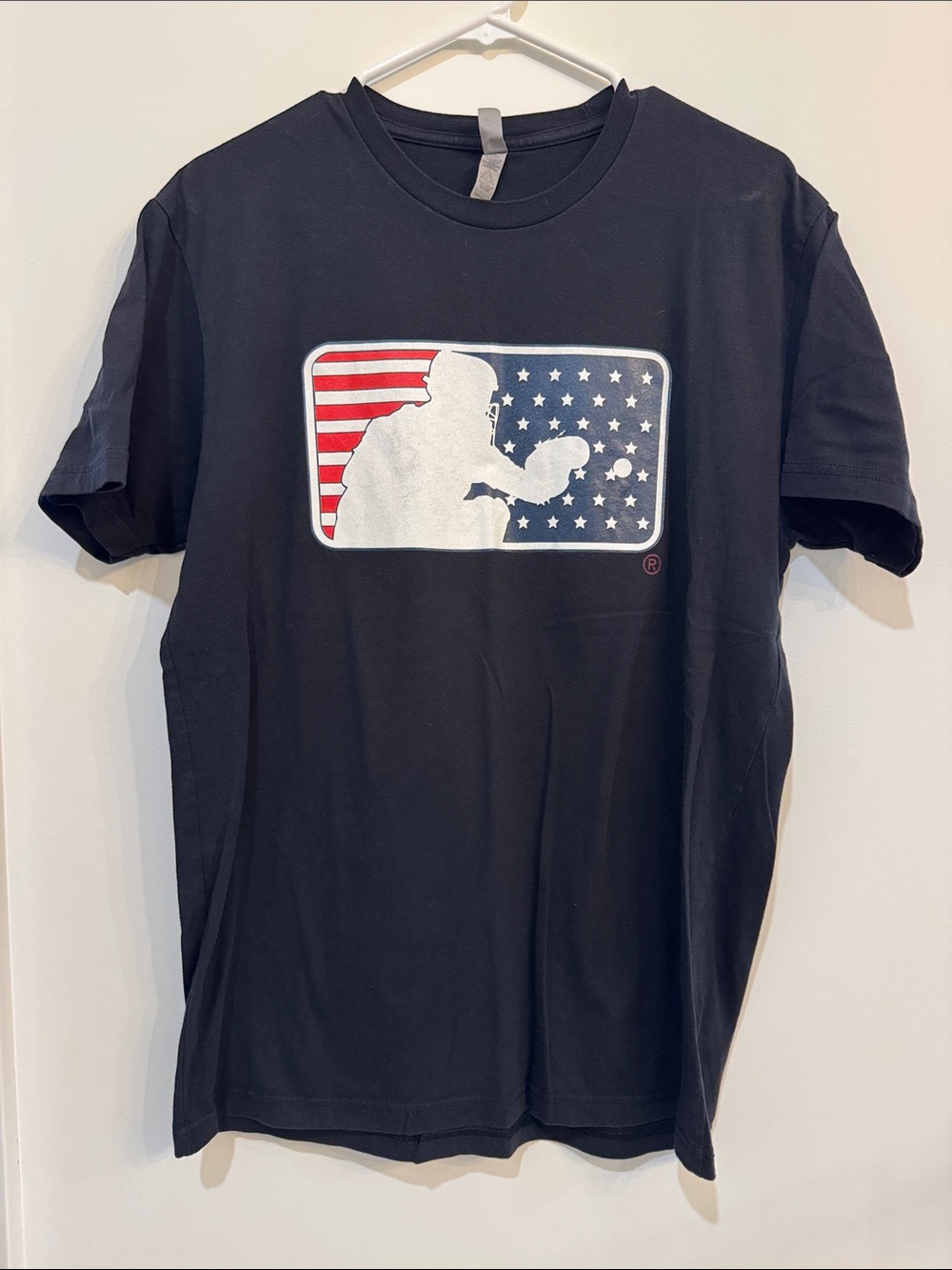 Next Level Apparel Black Short-Sleeve Tee with Patriotic Baseball Graphic